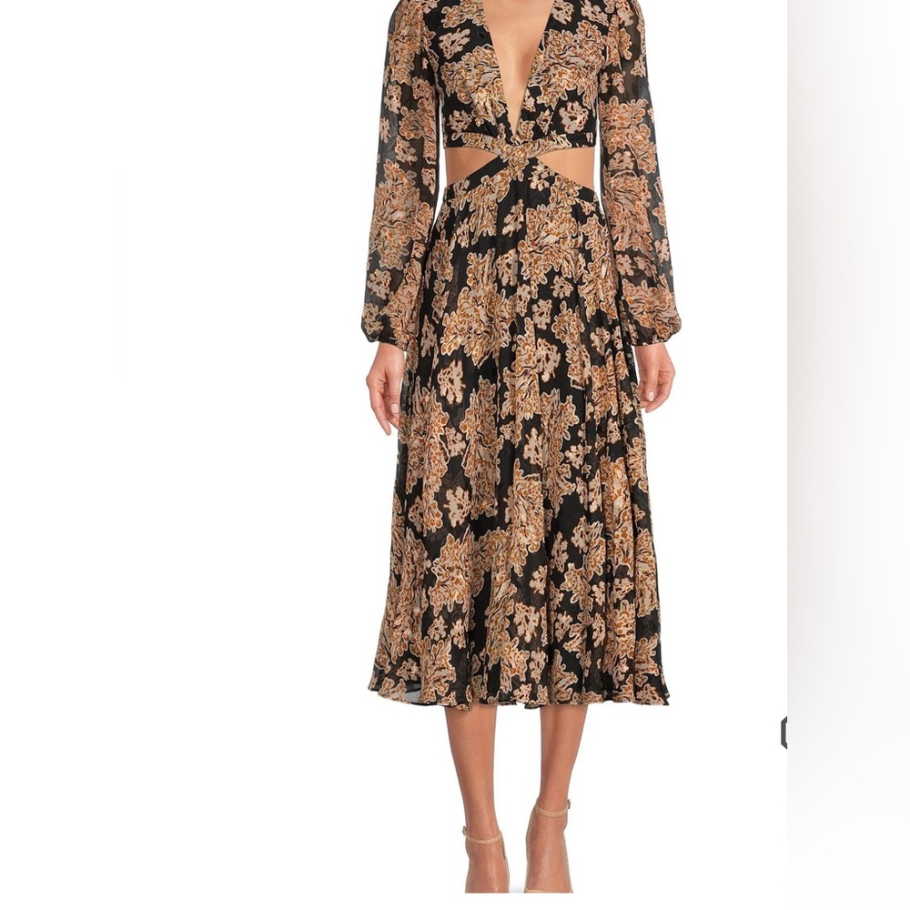 Gianni Bini Marisol Jacquard Cut Out Long Sleeved V Dress as - Picture 5 of 11